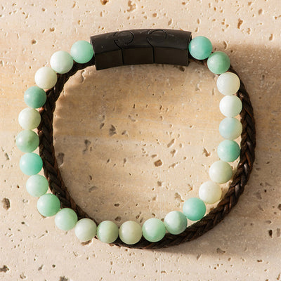 Men's Bracelet Leather with Beads