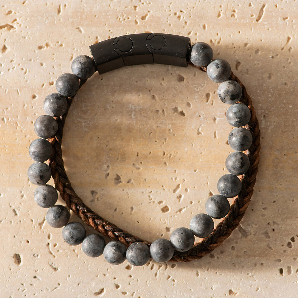 Men's Bracelet Leather with Beads