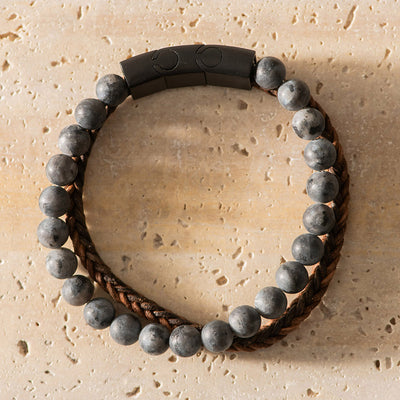 Men's Bracelet Leather with Beads