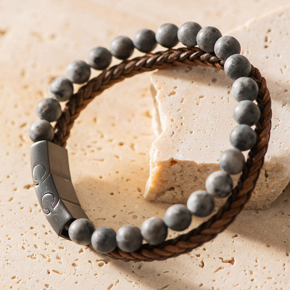 Men's Bracelet Leather with Beads