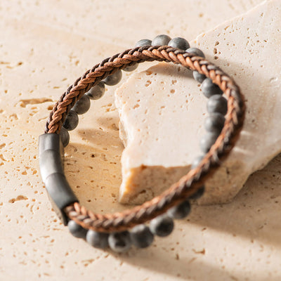 Men's Bracelet Leather with Beads
