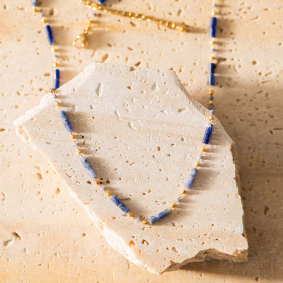 NECKLACE Sodalite + Gold & Beads