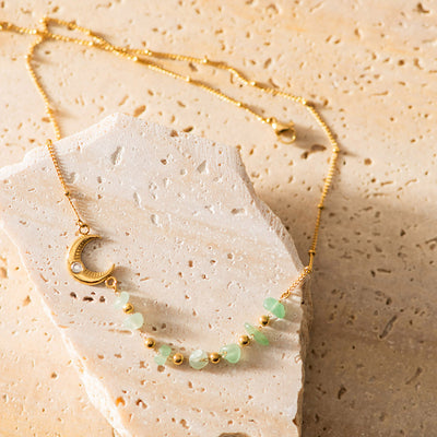 NECKLACE Green Aventurine + Gold & Moon