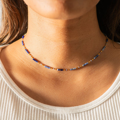 NECKLACE Sodalite + Gold & Beads