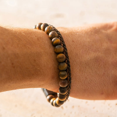 Men's Bracelet Leather with Beads