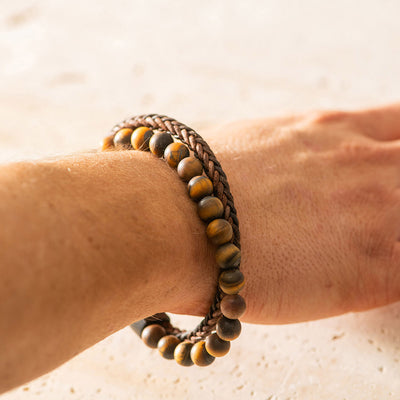 Men's Bracelet Leather with Beads