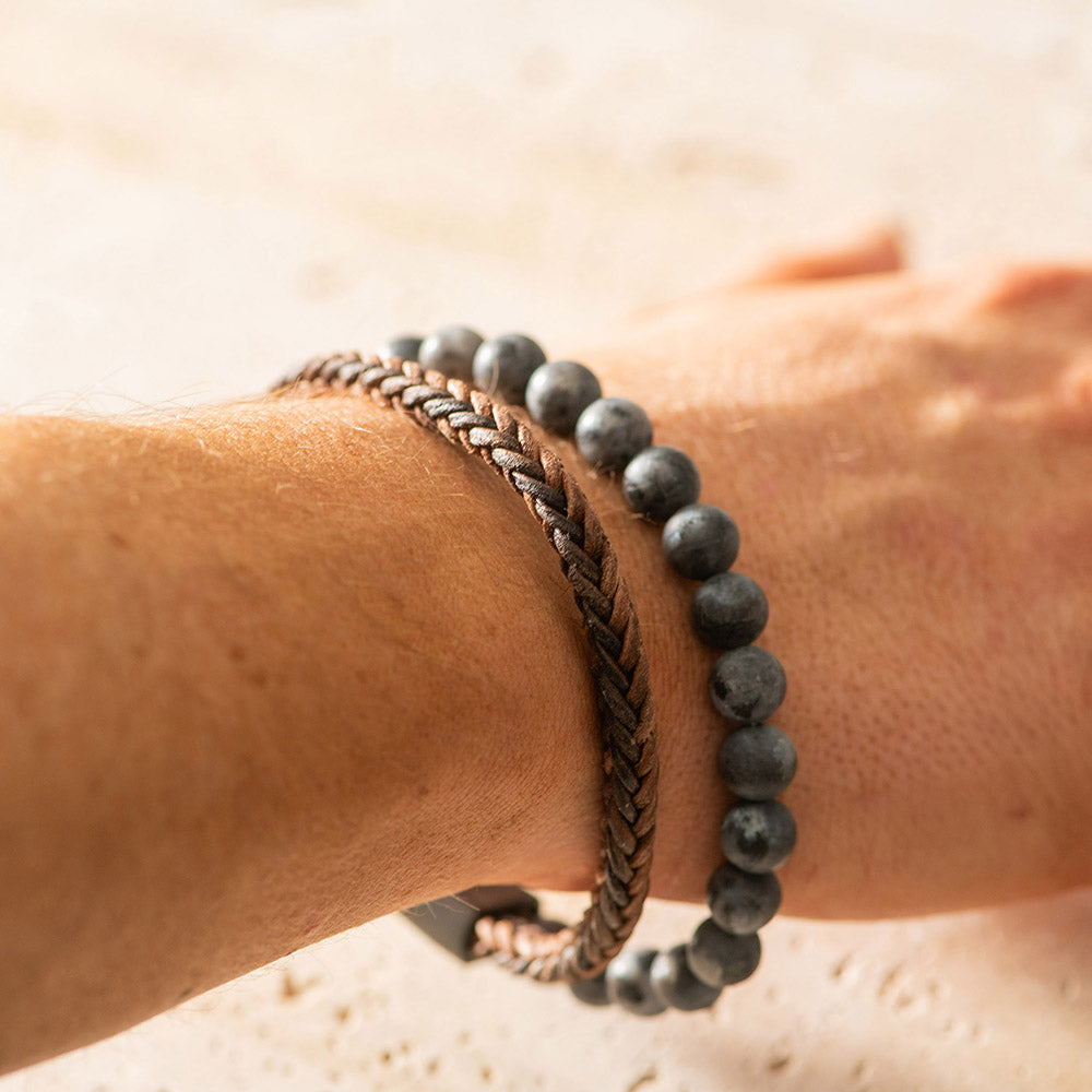 Men's Bracelet Leather with Beads