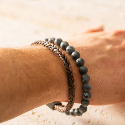 Men's Bracelet Leather with Beads