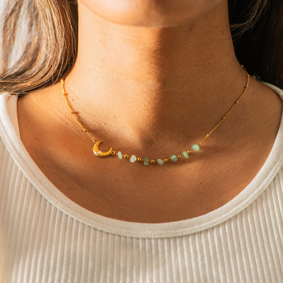 NECKLACE Green Aventurine + Gold & Moon