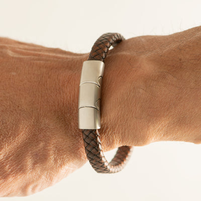 Men's Leather Bracelet Thick Band Brown