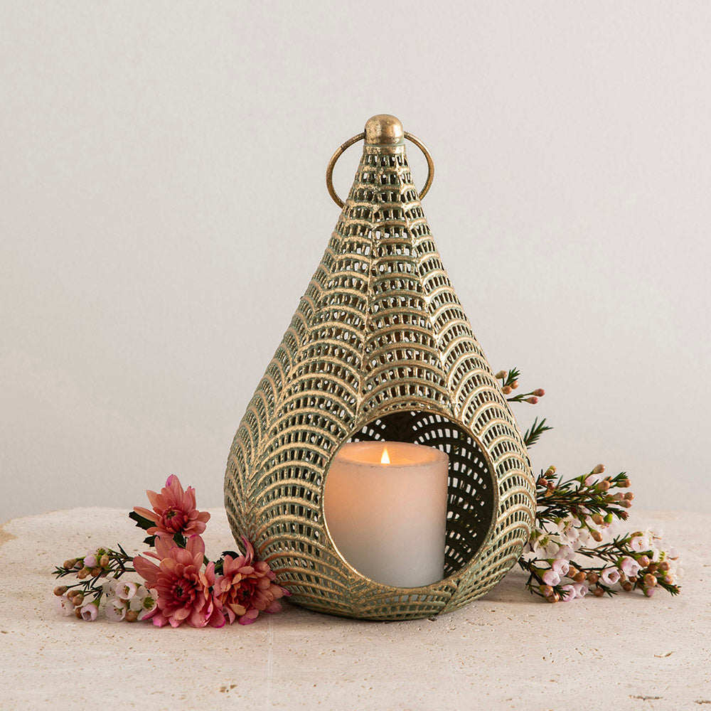 Metal Lantern Teardrop Gold 17x26cm