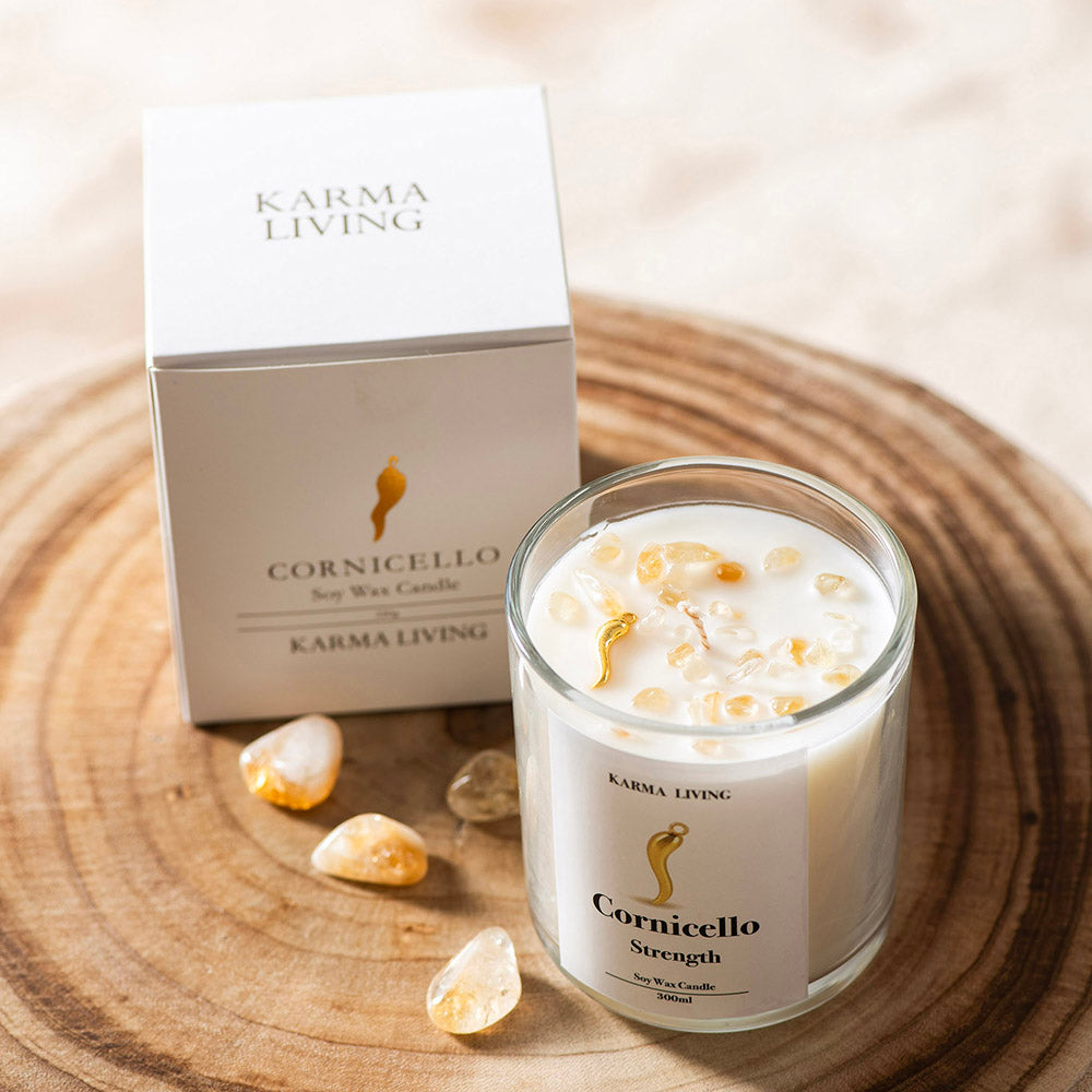 Crystal Infused Soy Candle Cornicello