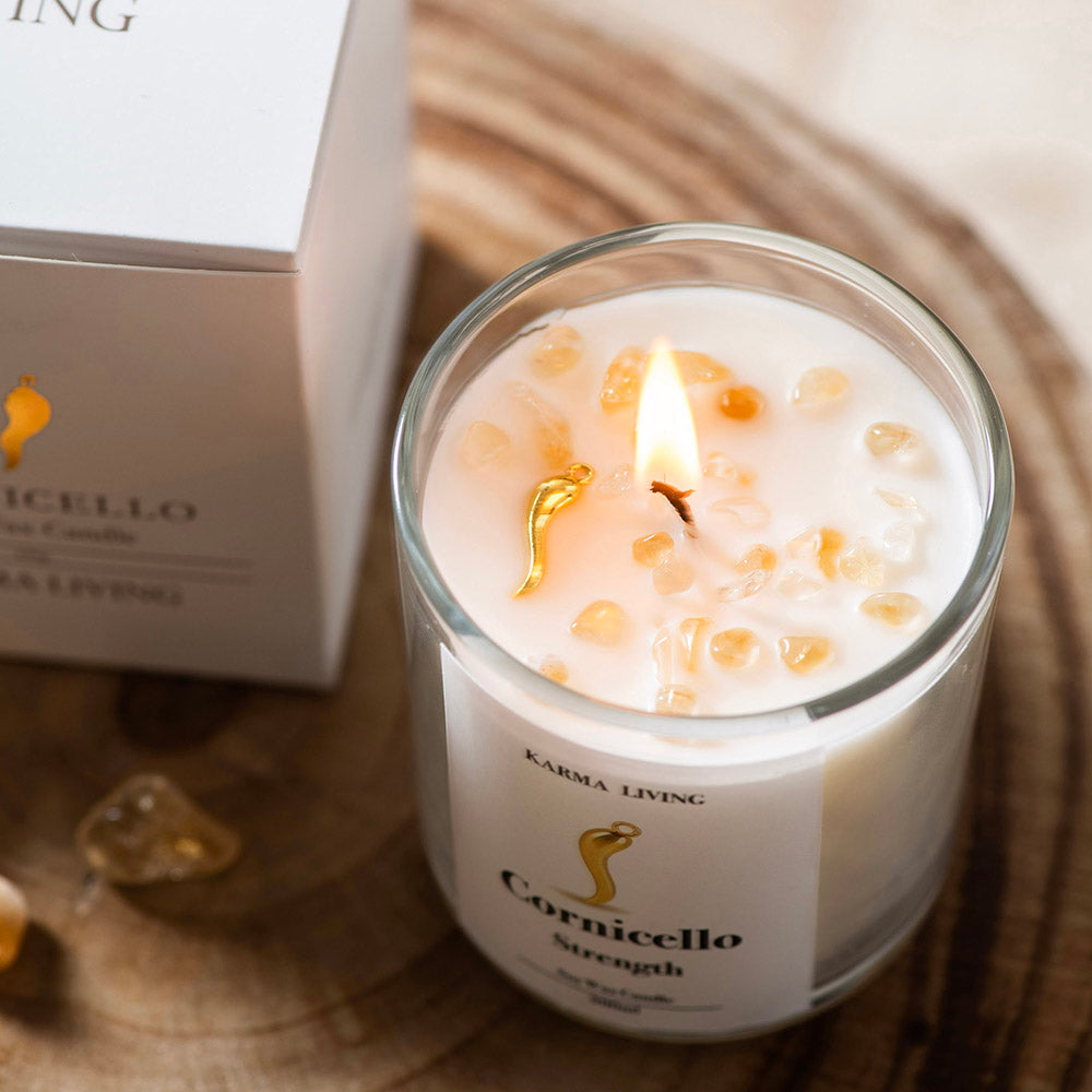 Crystal Infused Soy Candle Cornicello