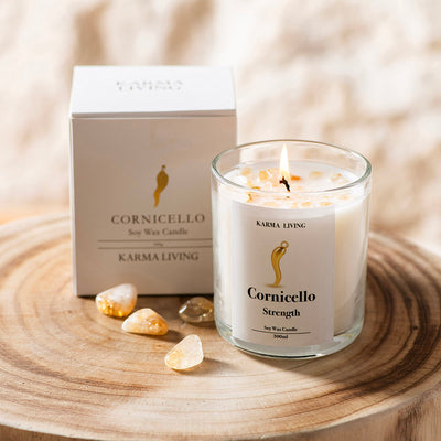 Crystal Infused Soy Candle Cornicello