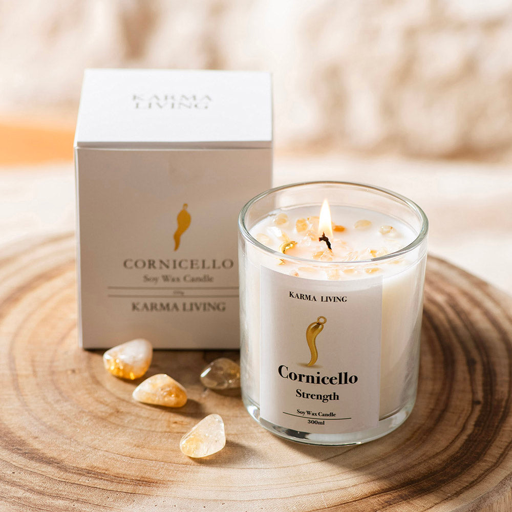 Crystal Infused Soy Candle Cornicello