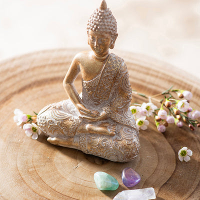 Buddha Statue Hands in Lap Gold & White 15cm