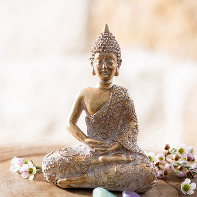 Buddha Statue Hands in Lap Gold & White 15cm
