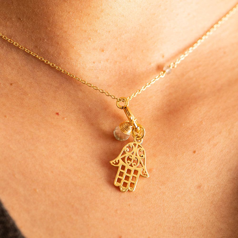 Hamsa & Labradorite Necklace Gold Plated