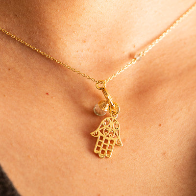 Hamsa & Labradorite Necklace Gold Plated