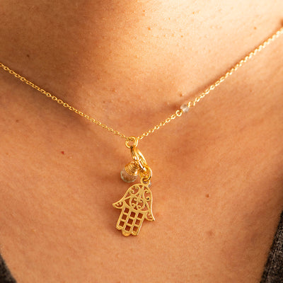 Hamsa & Labradorite Necklace Gold Plated
