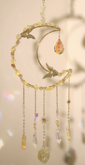 Metal & Citrine Moon Suncatcher 58cm