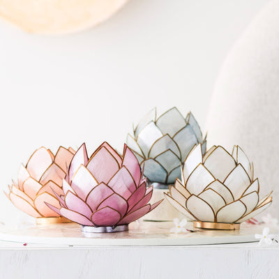 Capiz Lotus Tealight Holder White