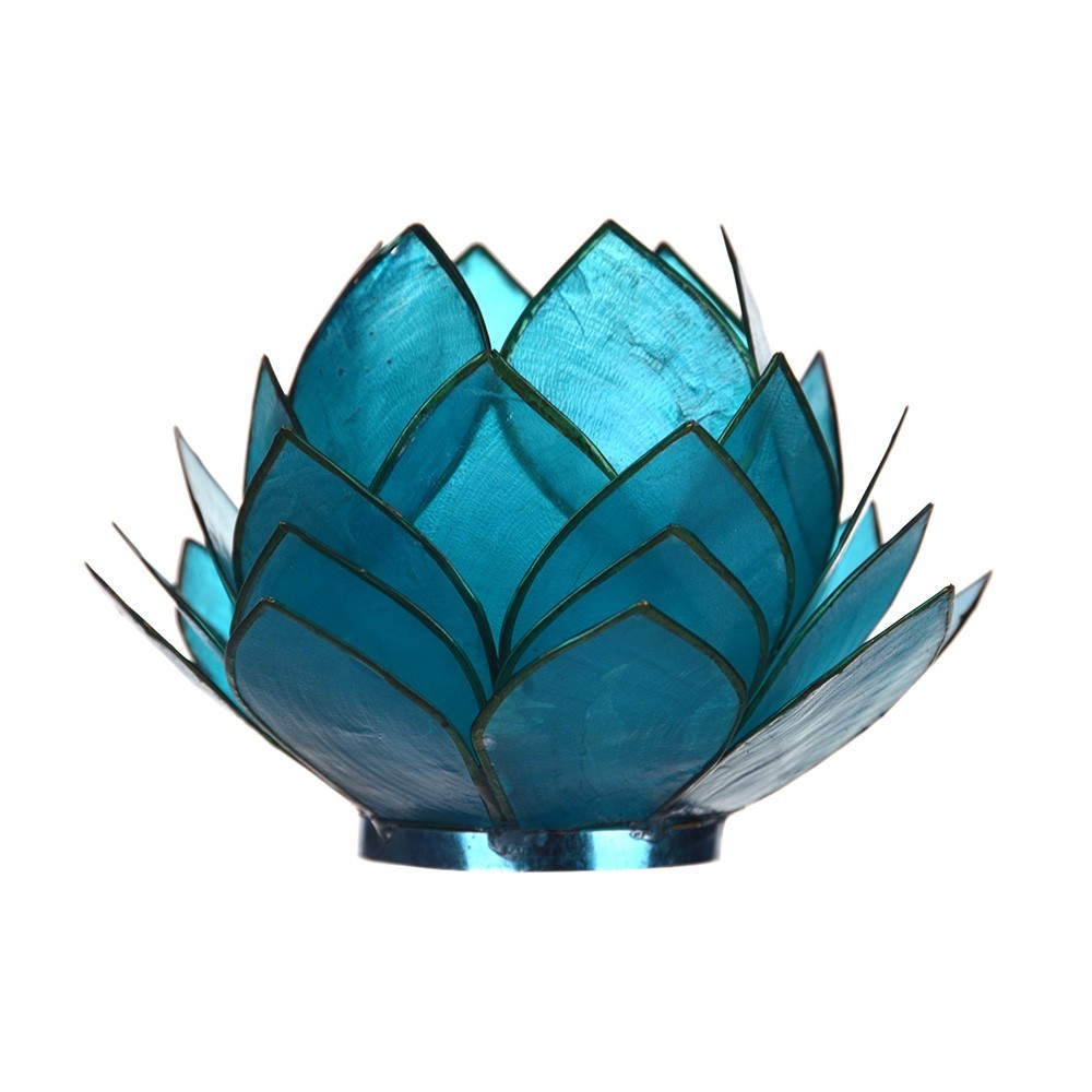 Capiz Lotus Tealight Holder Aqua - Karma Living