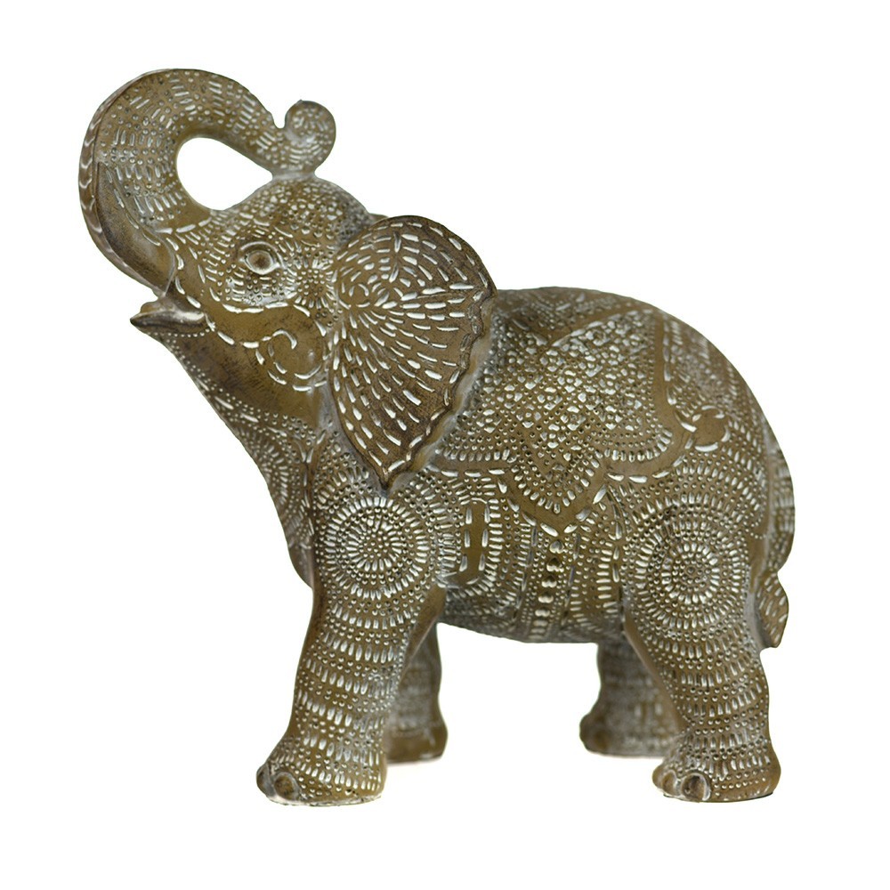 Elephant Statue Henna Natural & White 20cm - Karma Living