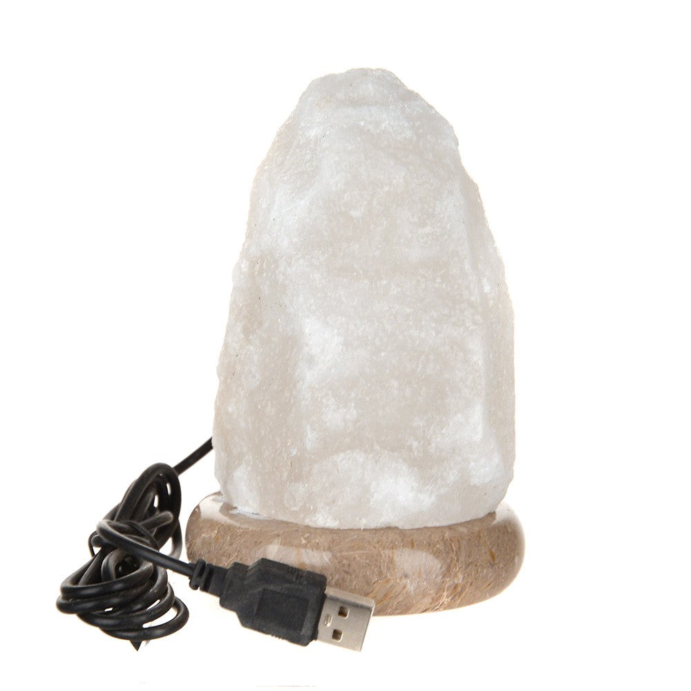 White Himalayan USB Salt Lamp Marble Base - Karma Living