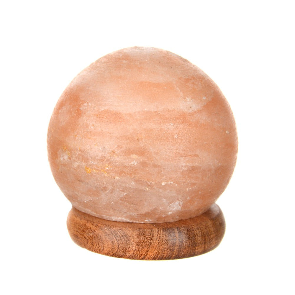 Natural Himalayan Globe USB Salt Lamp Wood Base - Karma Living