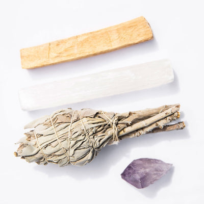 Cleansing Kit with Sage Wand, Palo Santo, Amethyst - Karma Living