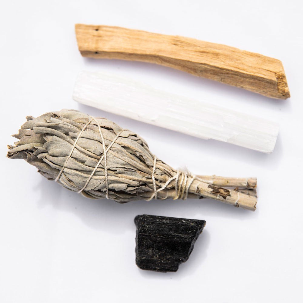 Cleansing Kit with Sage Wand, Palo Santo, Black Tourmaline - Karma Living