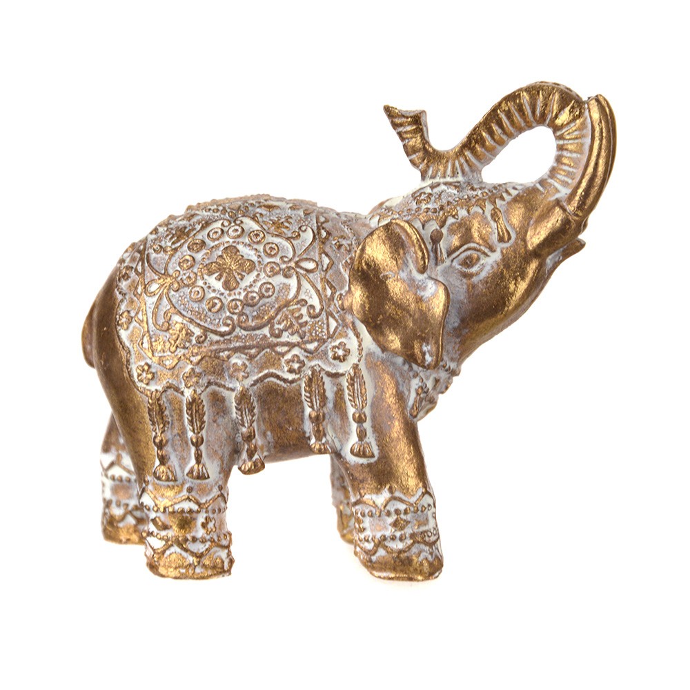 Elephant with Trunk Up Statue Gold 11cm - Karma Living