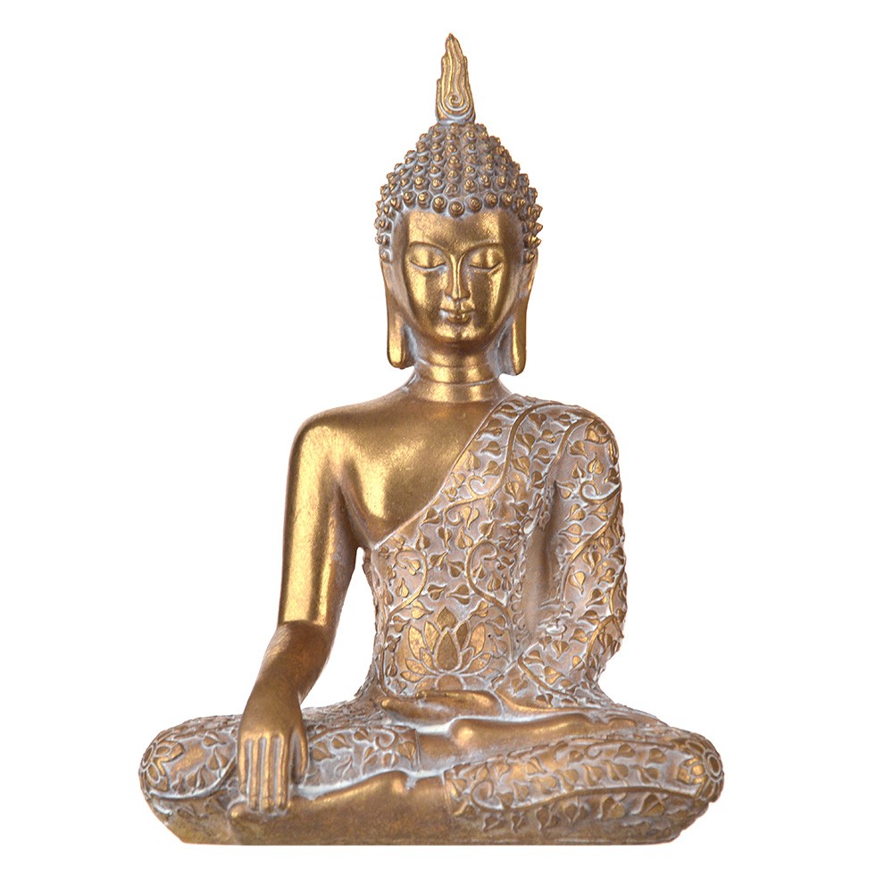 Buddha Sitting Statue Gold Floral 24.5cm - Karma Living