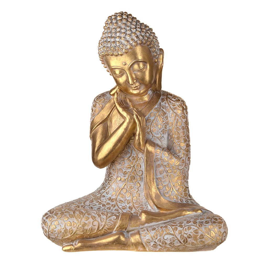 Buddha Sitting Hand on Cheek Statue Gold & White 48cm - Karma Living