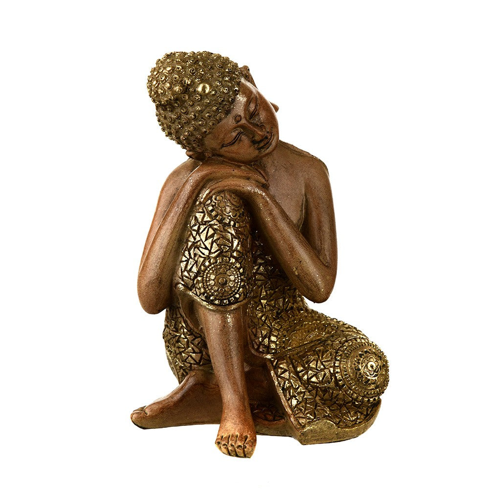 STATUE Buddha Head On Knee Natural/Bronze 19x12cm