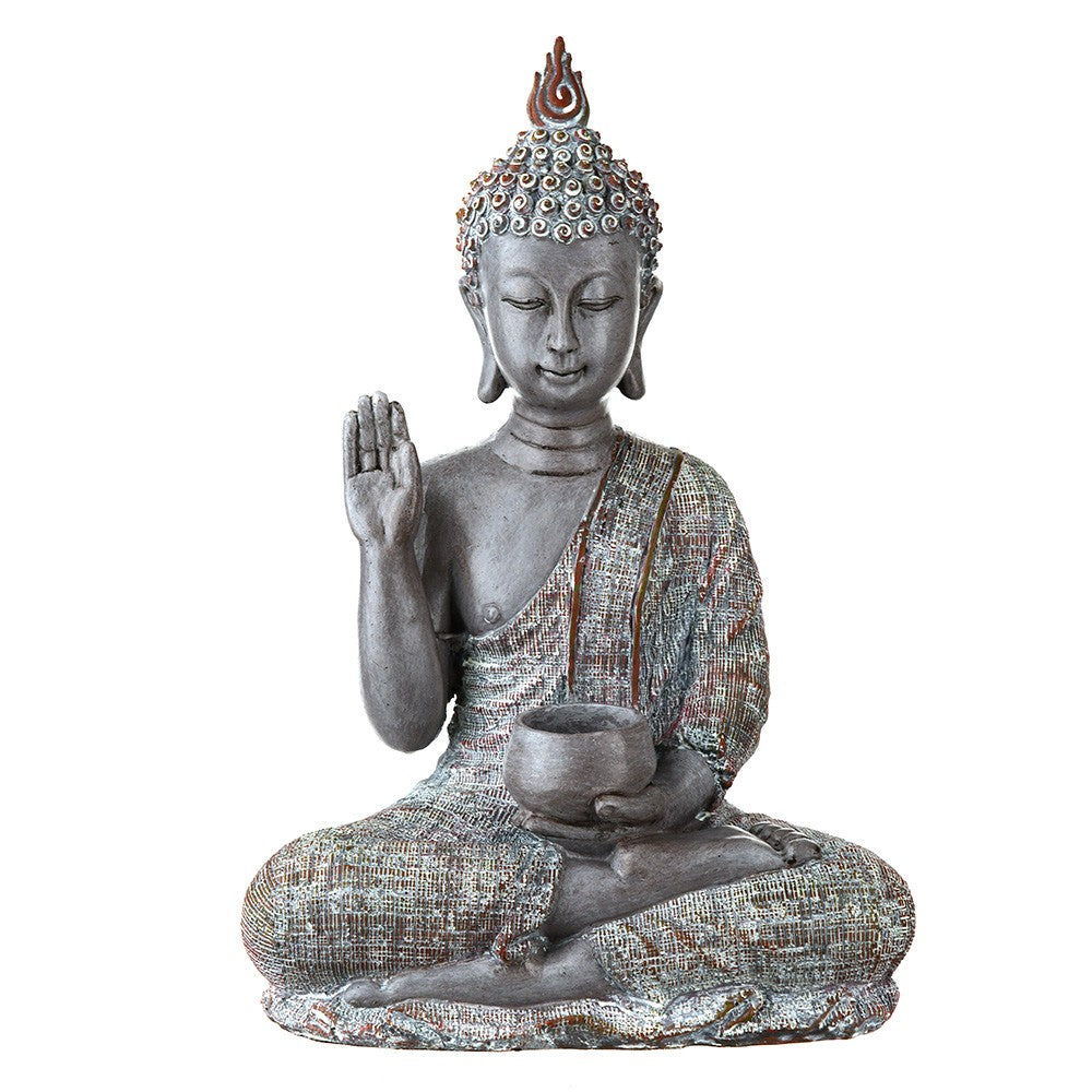 STATUE Buddha Sitting One Hand Raised White/Natural 34.5x23.5cm
