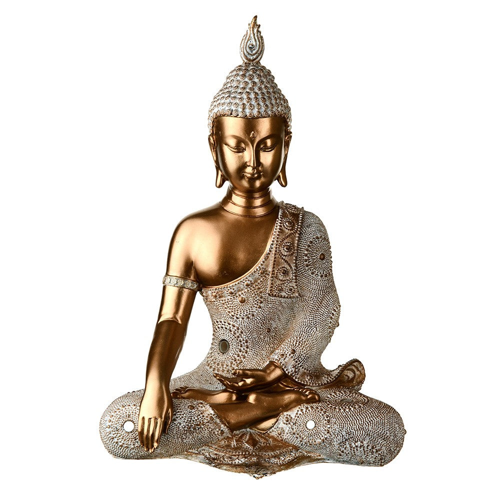 Buddha One Hand in Lap Statue Bronze & Cream 36cm - Karma Living