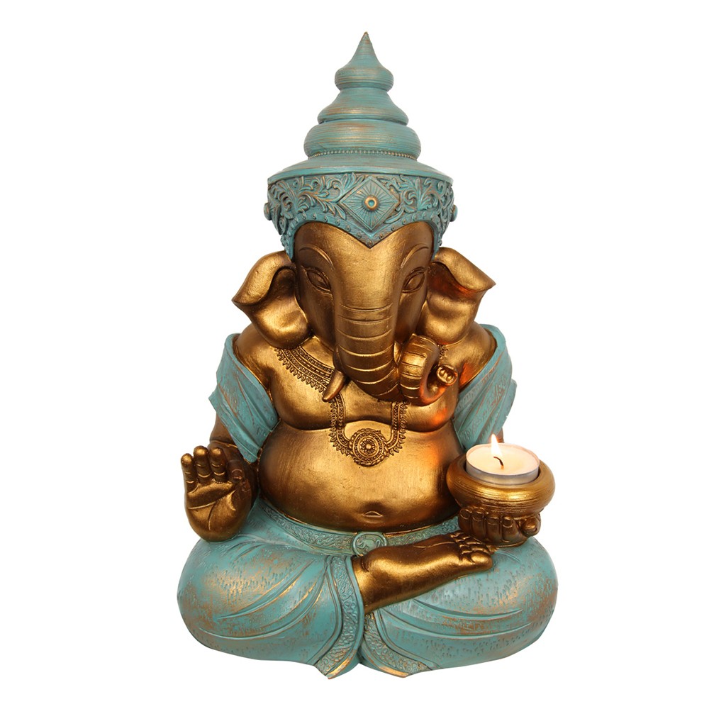 Ganesha Statue Gold & Teal 31cm - Karma Living