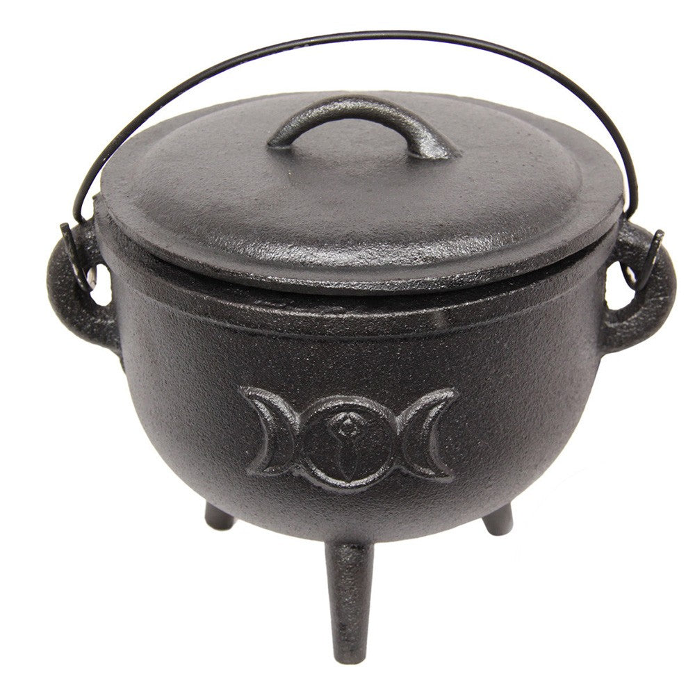 Cast Iron Cauldron with Triple Moon Goddess - Karma Living