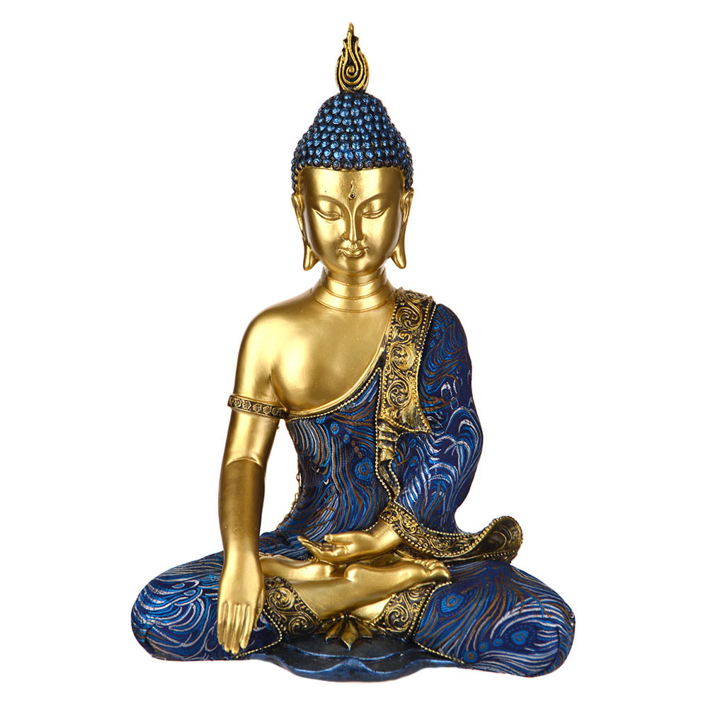 Buddha Sitting Statue Gold & Blue 37cm - Karma Living
