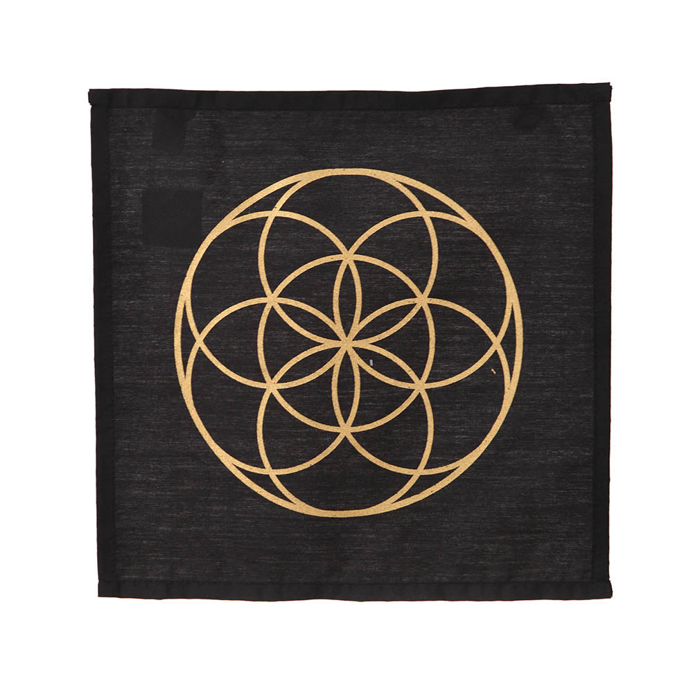 CRYSTAL GRID Square Cotton Seed Of Life Black 30cm - Karma Living