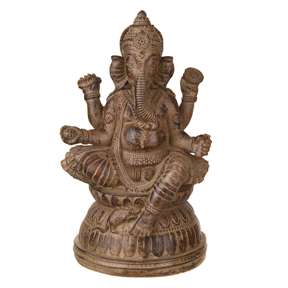 Ganesha Sitting Statue Antique Brown 21cm - Karma Living