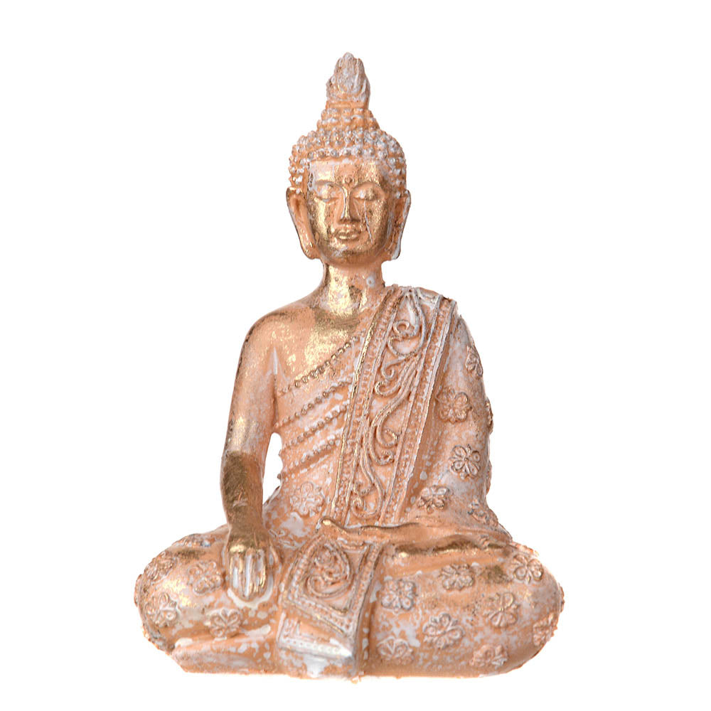 STATUE Buddha Sitting One Hand In Lap Rose/White 15x10cm
