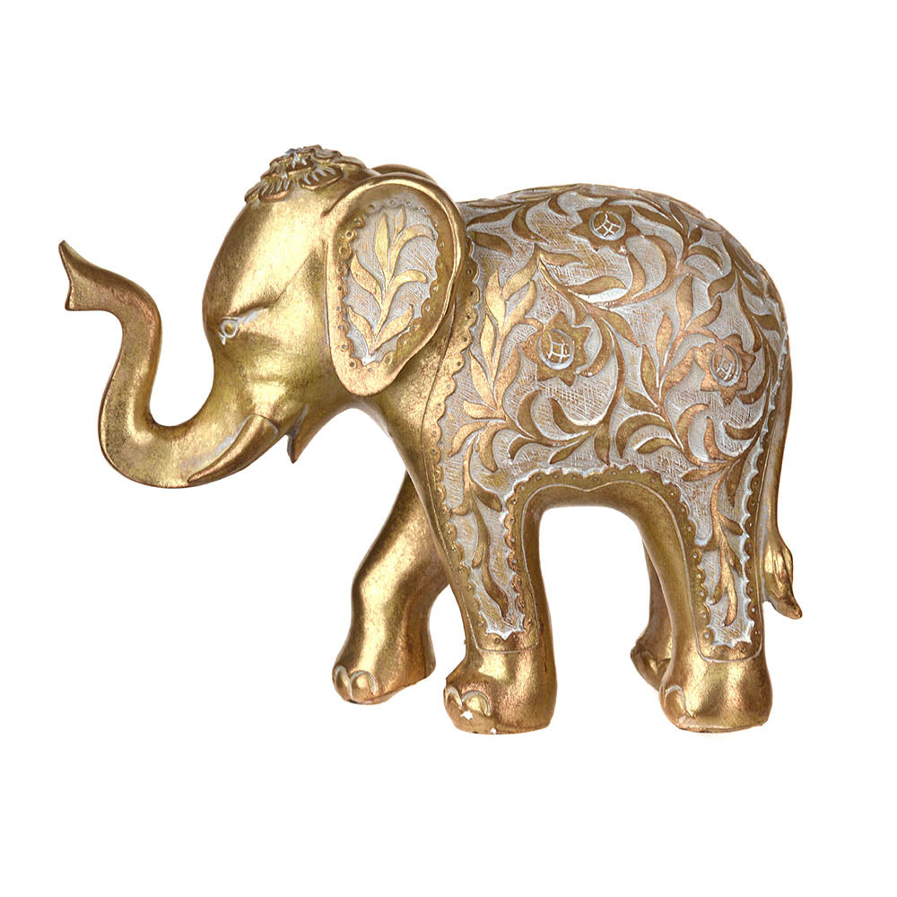 Elephant Statue Floral Gold 22.5cm - Karma Living
