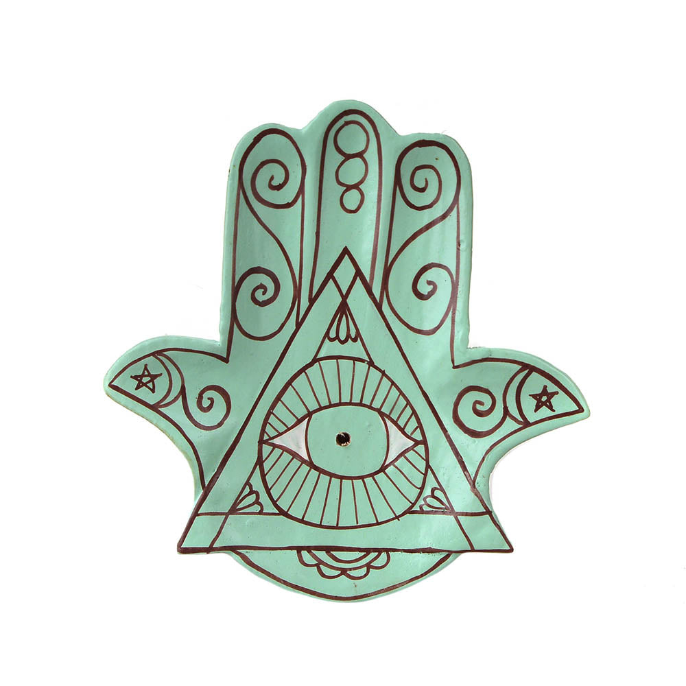 Wooden Hamsa Incense Holder Turquoise - Karma Living
