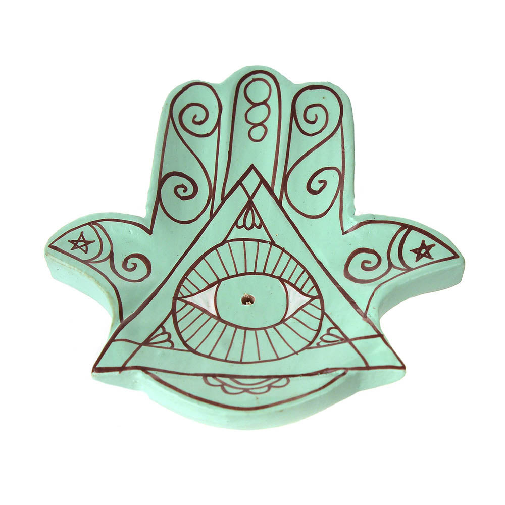 Wooden Hamsa Incense Holder Turquoise - Karma Living