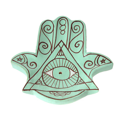 Wooden Hamsa Incense Holder Turquoise - Karma Living