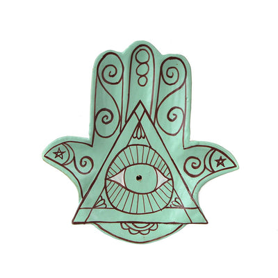 Wooden Hamsa Incense Holder Turquoise - Karma Living
