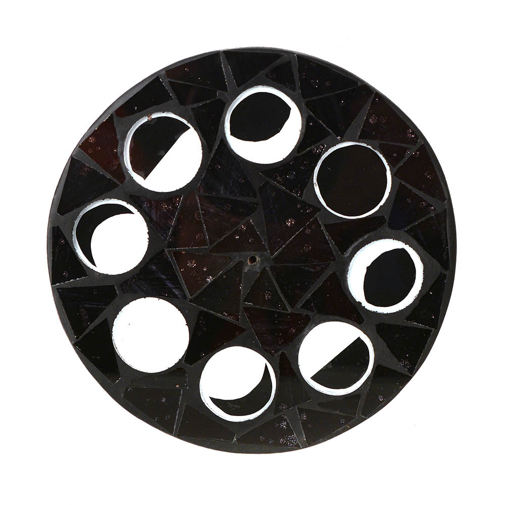 Round Incense Holder Black with Mosaic Moon Phase - Karma Living